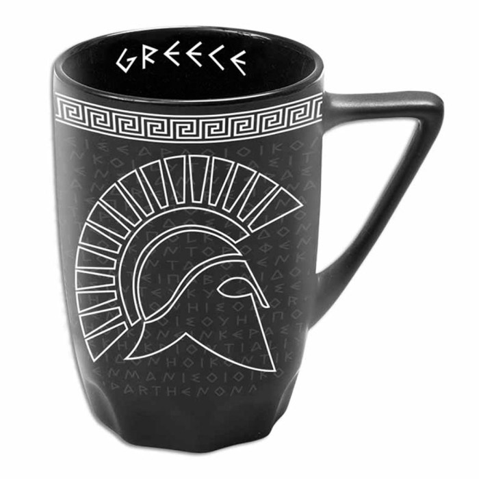 Μεγάλη μαύρη κούπα με Αρχαιοελληνική περικεφαλαία