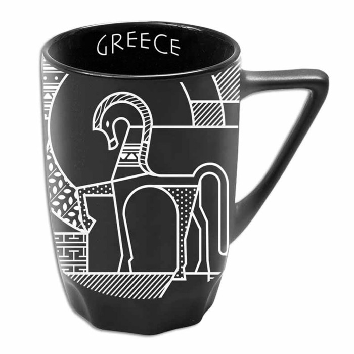 Μεγάλη μαύρη κούπα με Αρχαιοελληνικό άλογο