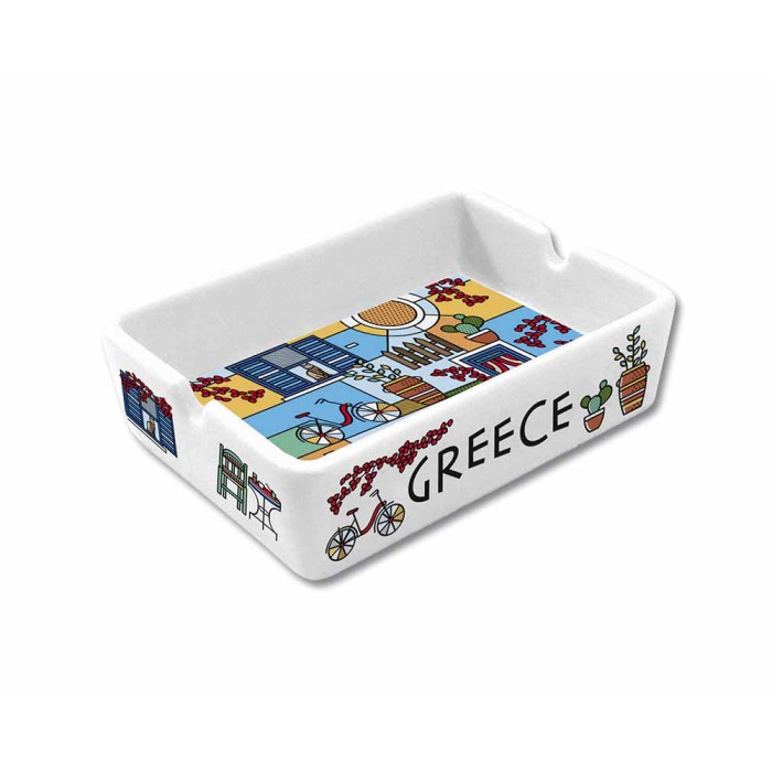 Ashtray With Greek Colorful Traditional Cafes