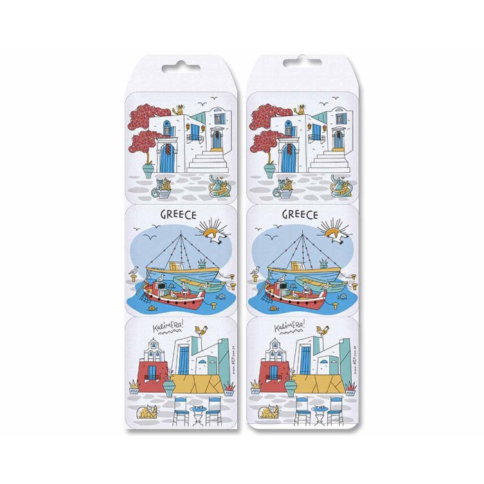 Colorful Coaster Set With Patterns The Traditional Elements Of The Greek Islands