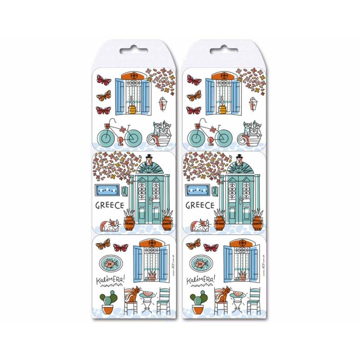 Colorful Coaster Set With Patterns Of The Traditional Greek Cafe