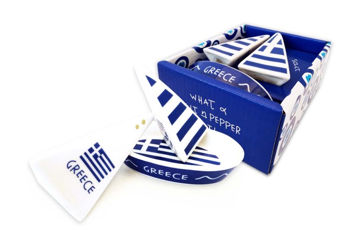 Ceramic Salt & Pepper set with the Greek flag
